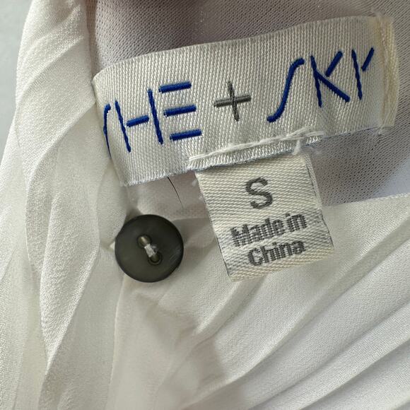 She + Sky Ombre Tiered Pleated Midi Dress WMNS S Pink White Flowy V-Neck Ruffled - Picture 8 of 11